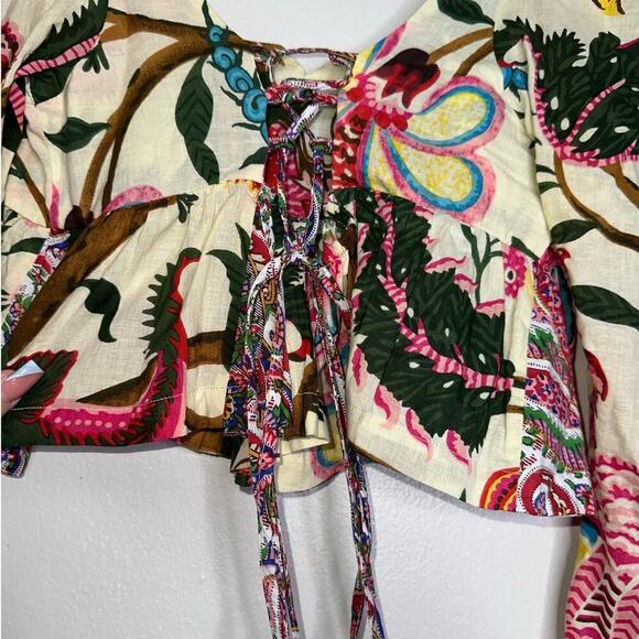 Alix of Bohemia Lila Canary Peplum Floral Long Sleeve Top Crop Size Small Multi - Picture 5 of 8